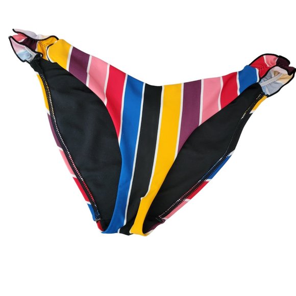 No Boundaries Striped V Waist Bikini Bottom Ruffle on Hip - Picture 1 of 7
